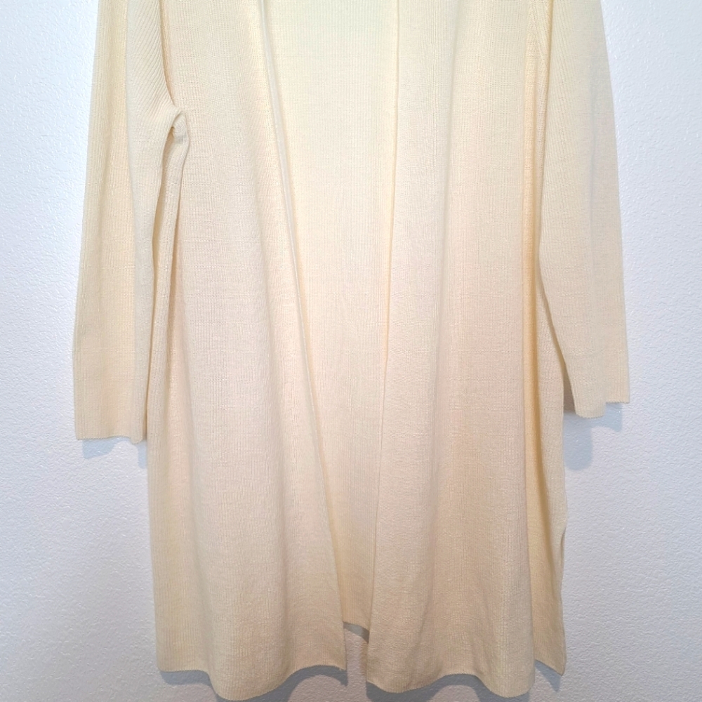 EILEEN FISHER Open Front Long Line Neutral Minimalist Cardigan - Picture 5 of 8
